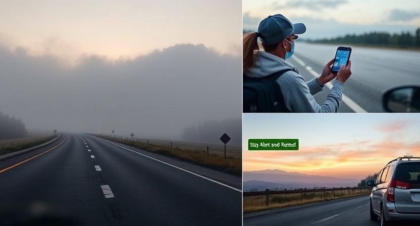 Morning road Trip with fog 