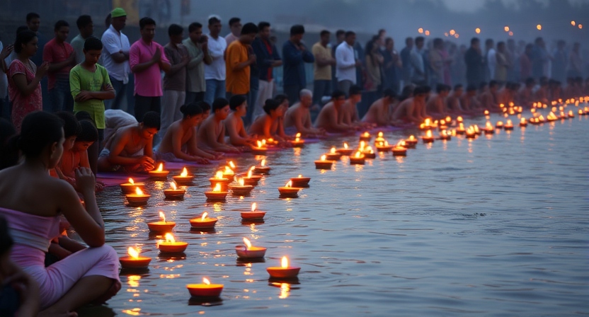 Spiritual New Year celebrations in Rishikesh by the Ganges.