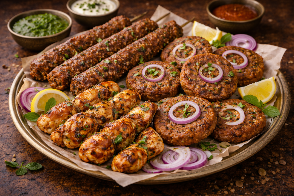 Famous food dishes to try in Hyderabad Kebabs (Seekh, Shami, Boti)